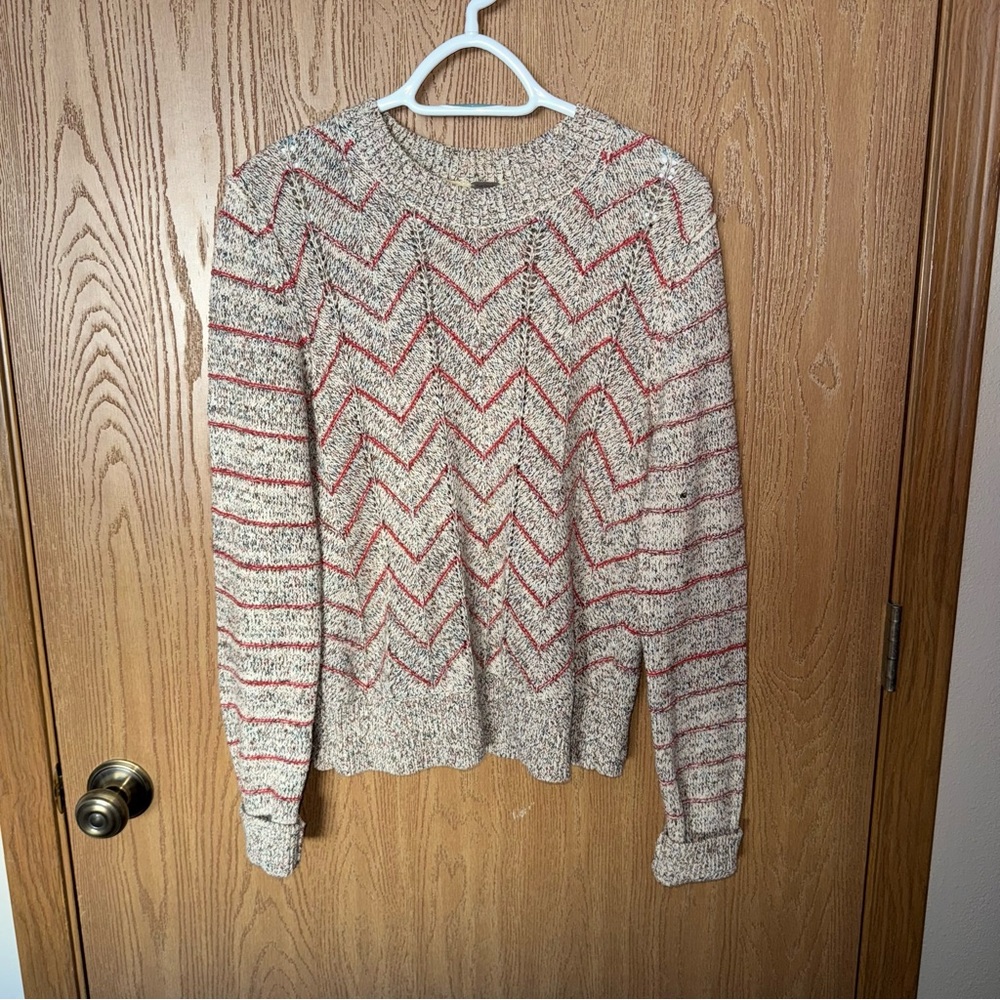 Free People Chevron Knit Sweater - Red and Cream
